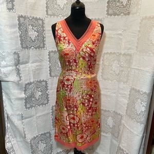 Beth Bowley Anthropology V-Neck Silk Modern Floral Cocktail Dress